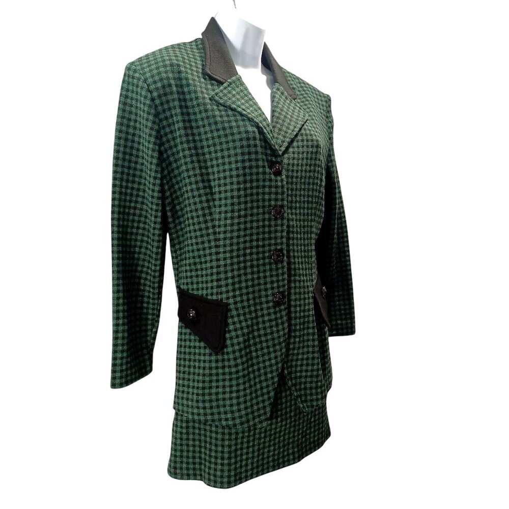 Retro Green Gingham Womens Suit Holiday Party Outfit 90s Chic Vibes Size L/M